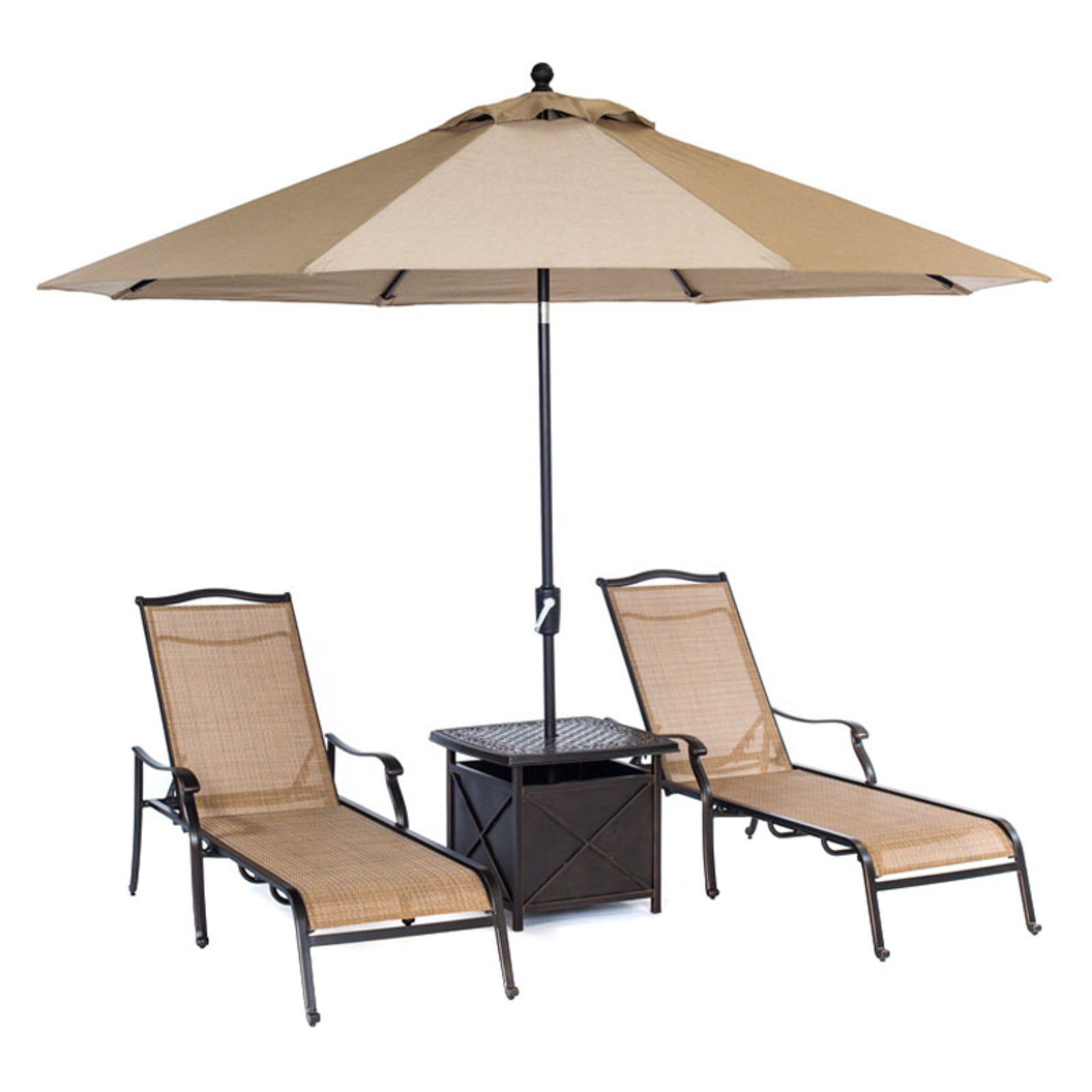 Hanover Outdoor Monaco Chaise Lounge Set with 11' Umbrella and Side