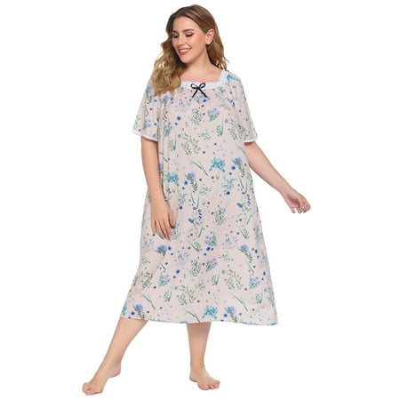 

PROMATION Big Size Summer Women Nightdress Short-sleeve Night Robe O-neck Floral Print Women Sleepwear Nightgowns