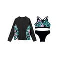 thumbnail image 3 of TiaoBug Kids Girl 3 Piece Rash Guard Swimsuits Set Floral Long Sleeve Shirt Cami Crop Top and Brief Beach Swimwear Zipper Black 14, 3 of 7