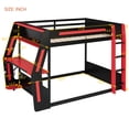 thumbnail image 3 of Mirightone Full over Full Bunk Bed with Gaming Desk and Charging, Wood Gamer Bunk Bed with Storage and LED Light for Adults Teens, Red+Black, 3 of 8