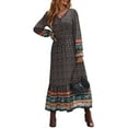 thumbnail image 1 of Robe Maxi à Manches Longues pour Femmes - Robe Longue Décontractée à Col en V avec Boutons et Imprimé Floral Boho pour l'Automne, 1 of 6