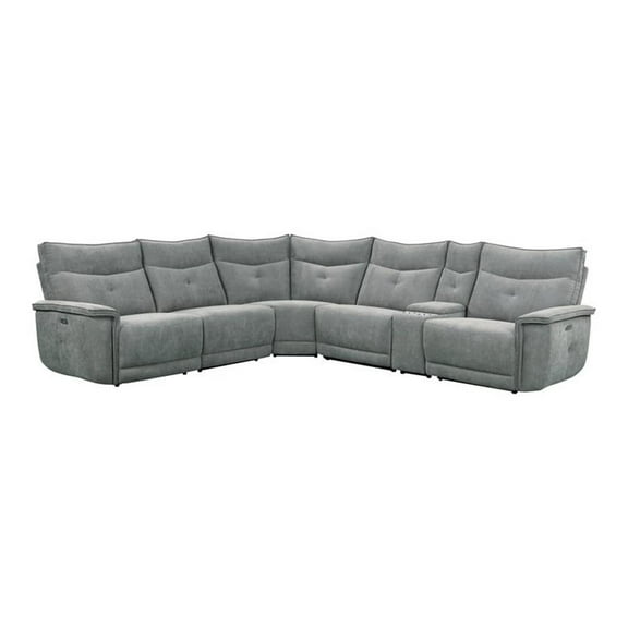 Lexicon Tesoro 6-Piece 3 Recliner Wood & Fabric Power Sectional Set in Dark Gray