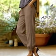 thumbnail image 5 of Women's Linen Pants with Pockets Side Lace Trim Trendy Beach Vacation Casual Trousers Elastic Bottom (L, Khaki), 5 of 7