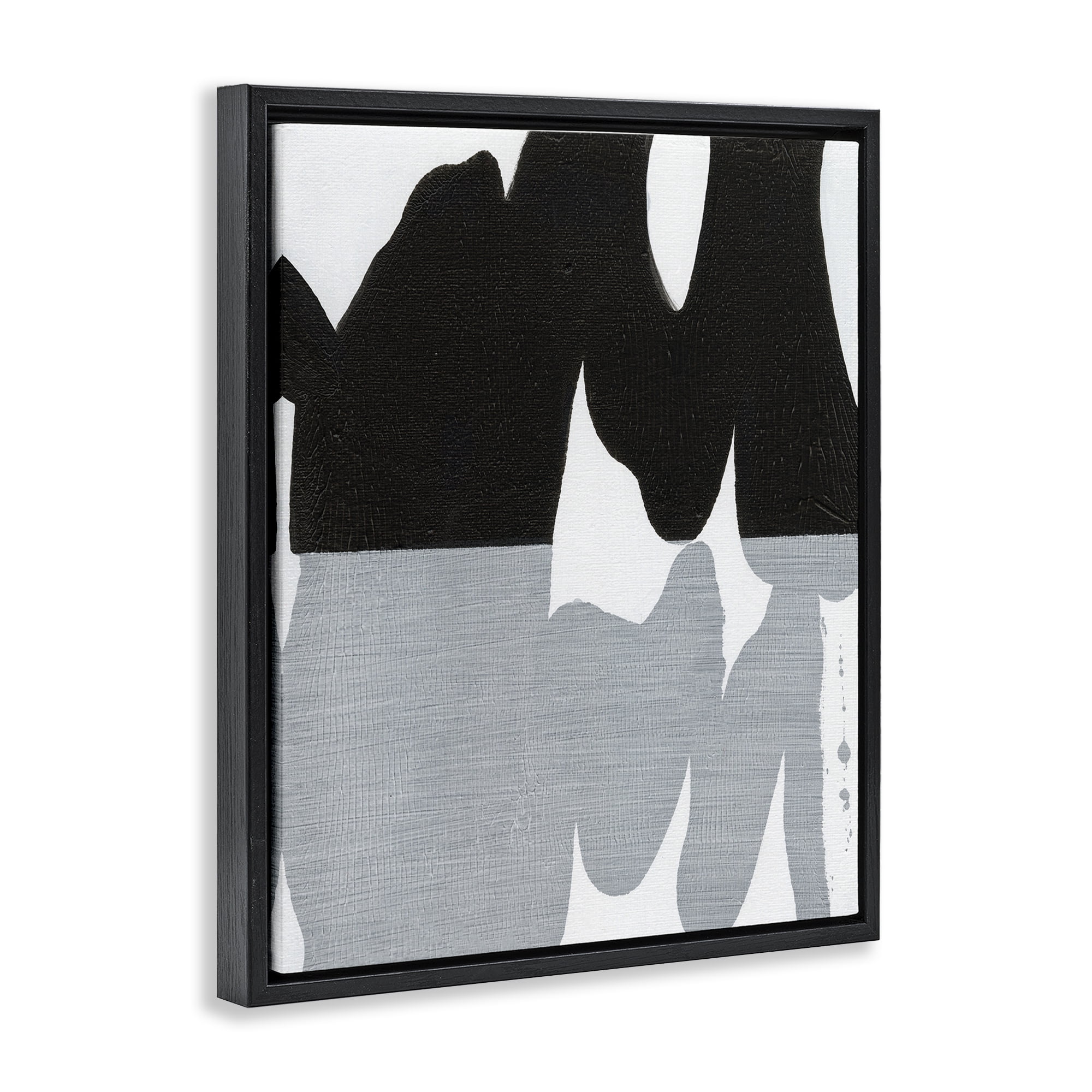 Stupell Industries Black Organic Form Abstract Painting Black Floater Framed Canvas Art Print Wall Art, 25 x 31