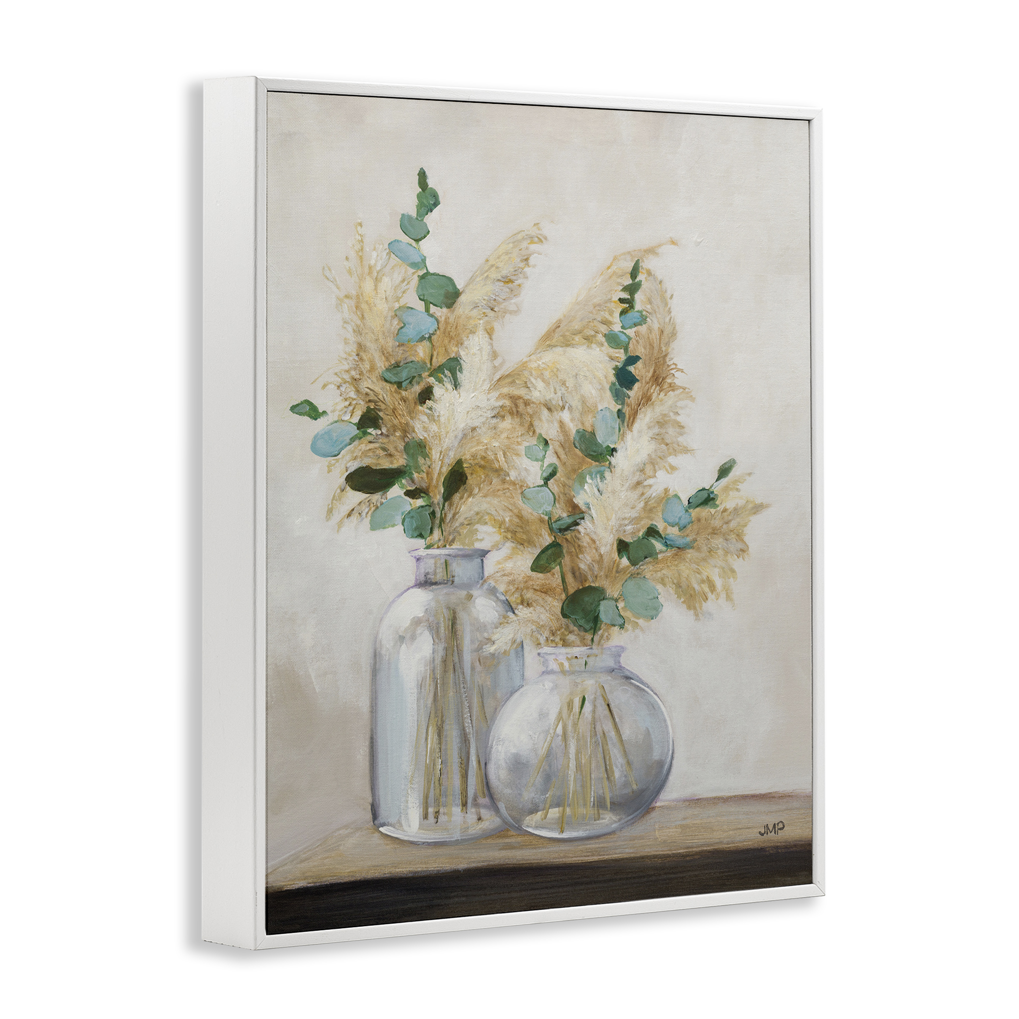 Stupell Industries Pampas & Herbs Vase Botanical & Floral Painting White Framed Art Print Wall Art, 24 x 30