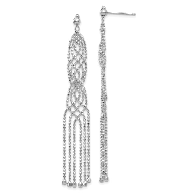 14k White Gold Bead Chain Earrings Drop Dangle