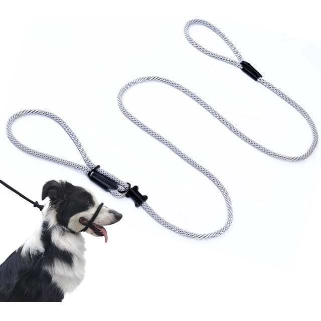 Multifunctional Figure 8 Padded Head Halter Walking Training Leather Stopper Rope Slip Lead Dog Leash Muzzle (Grey)