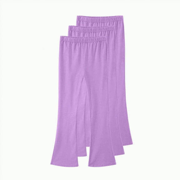 Xyant 3 Pack Girls Flare Leggings High Waist Bell Bottom Pants Kids Cotton Casual Clothes for Teen Girl Comfort Solid Leggings Girls (Purple,5-6 Years)