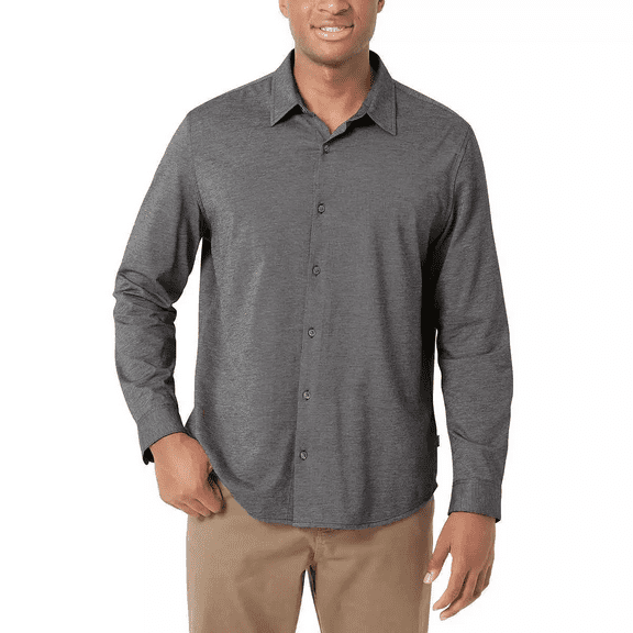 DKNY Men's Knit Long Sleeve Button Down Sport Shirt, Grey, Size XL