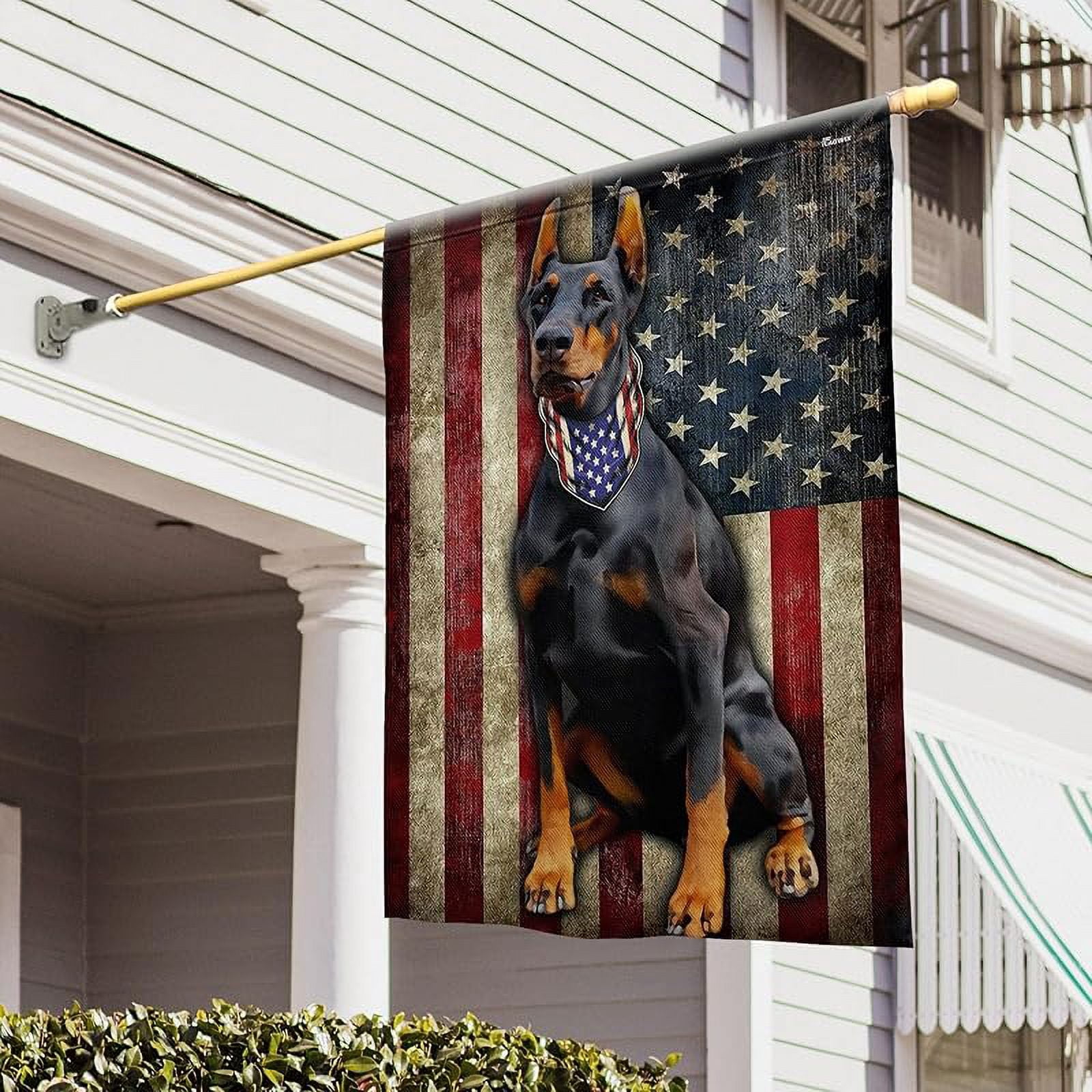 Doberman Pinscher Flag, American Patriot Dog Flag Decorations - 4th of July Decorations for Home, Outside, House Flag Patriotic Dog Decor, Double Sided, Heavy Duty Canvas Flag Indoor Outdoor