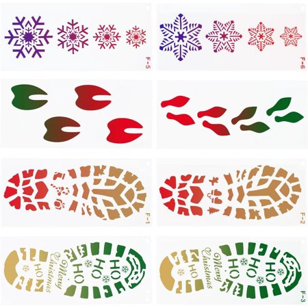 8Pcs Christmas Holiday Footprint Stencils Santa Claus Boot Snowflake Large Hollow Out Drawing Plastic Template Stencil for Painting on Floor Wood Wall Window Decoration 12x5.51inch