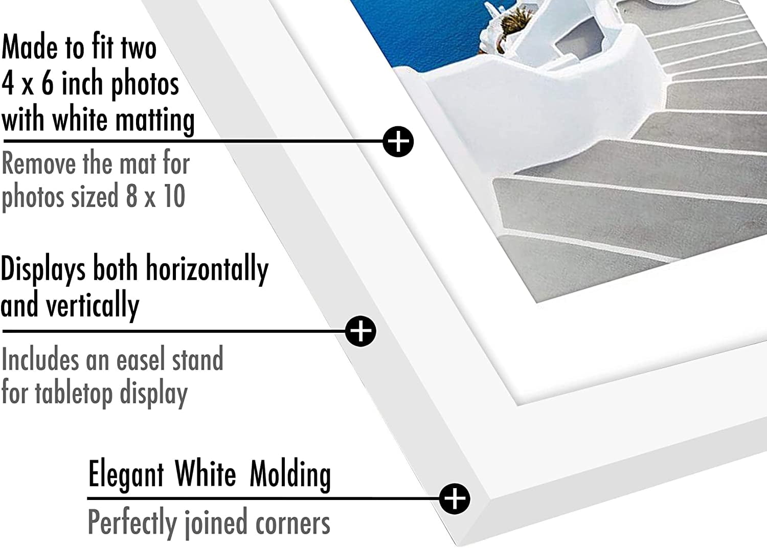 Americanflat 4x6 Double Picture Frame in White- Composite Wood with Shatter Resistant Glass - Horizontal and Vertical Formats for Wall and Tabletop