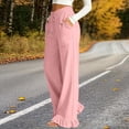 thumbnail image 7 of Cotton Linen Pants for Women High Waist Drawstring Ruffle Hem Wide Leg Pants Casual Vacation Trousers with Pockets, 7 of 7