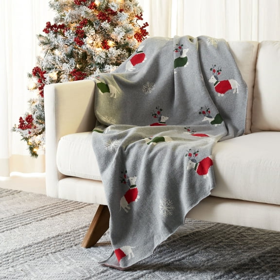 SAFAVIEH Sleighbells Throw, 50" x 60", Grey/Red