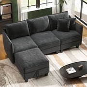 BedLuxury 84” Modular Sectional Sofa with Moveable Storage Ottoman, Cloud Couch Seats 4, Modern Living Room Furniture, Chenille Black