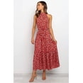 thumbnail image 3 of Women's Maxi Skirt Elegant Halterneck Pleated Polka-dot Print Tie-up Off-the-shoulder Over-the-knee Dress, 3 of 3