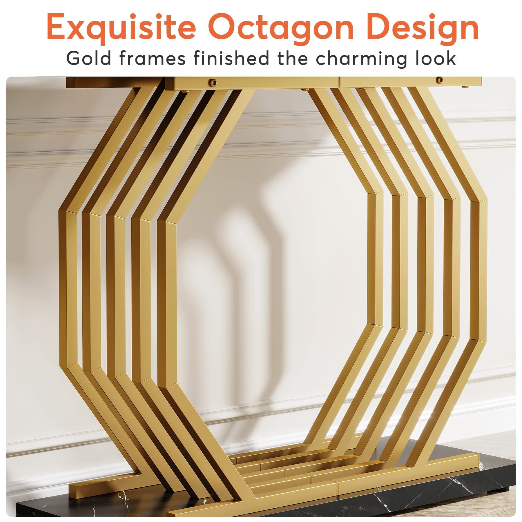 Tribesigns Gold Console Table, Faux Marble Entryway Table Narrow Sofa Table with Geometric Metal Base, 40 Inch Modern Accent Table Entrance Table for Living Room, Hallway, Foyer, Black and Gold