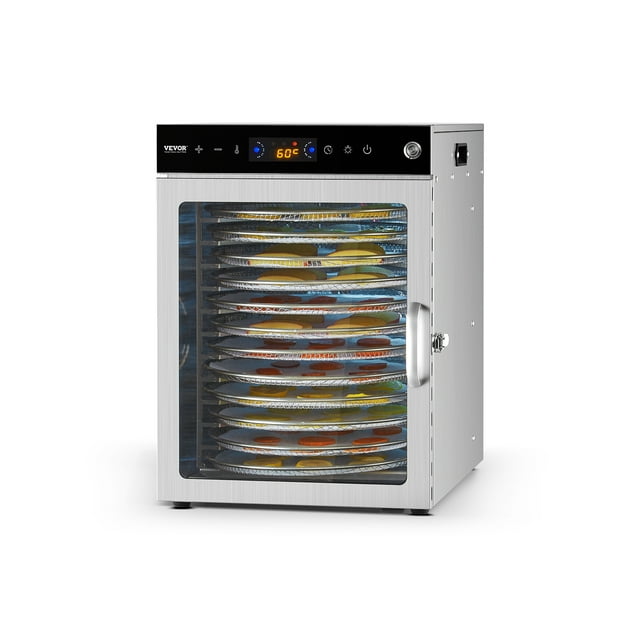 VEVOR Déshydrateur Alimentaire Rotatif à 12 Plateaux en Acier Inoxydable 800 W pour Séchage de Fruits Secs