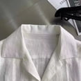 thumbnail image 5 of Camisa informal de manga corta con rayas de jacquard de lino con lunares rojos pequeños de alta gama de verano KT para hombre, 5 of 5