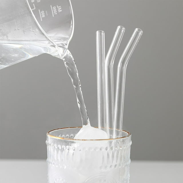 hengsof Pailles à Boire Réutilisables en Verre Transparent, Pailles à Boire en Verre Courbé, Parfaites pour Smoothies, Milkshakes, Boissons Glacées, Thé, Jus, Café