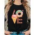 thumbnail image 1 of Women's Casual Love Print T-Shirt with Donut & Chocolate Ice Cream Design - Short Sleeve, Round Neck, Stretchy 100% Cotton, Machine Washable Tee For Adult, Men, Women, Teen, Teenager, Adolescent, You, 1 of 6