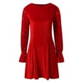 thumbnail image 4 of DHFJKG Dresses For Women Sparkly Sequins Solid Color Round Neck Long Sleeve Velvet Mini Dress Elegant Casual Party Wear Comfortable Stretchy Soft Stylish Dresses, 4 of 7
