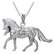 Sterling Silver Celtic Horse Pendant on 18 Inch Box Chain Necklace