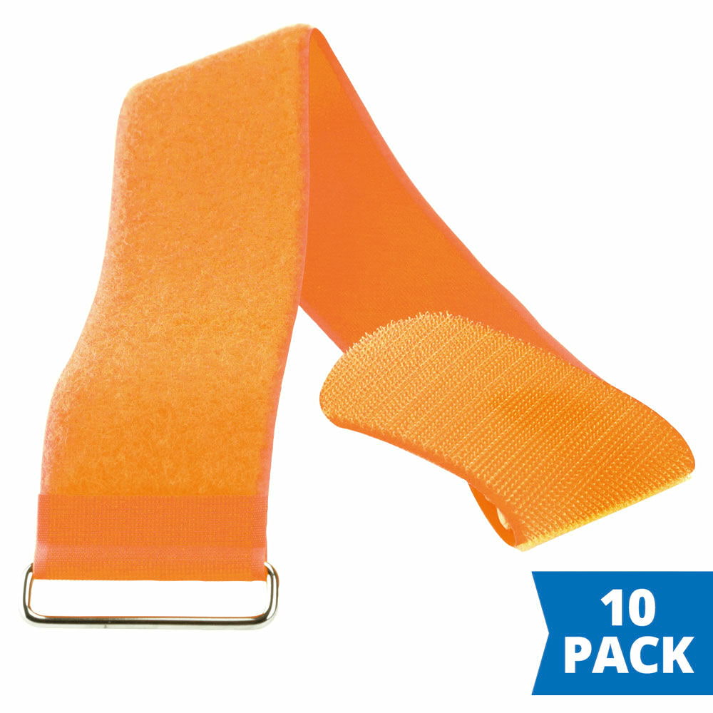 2” Wide x 22” Hook and Loop Strap with Metal Buckle, Adjustable, 10 Pack
