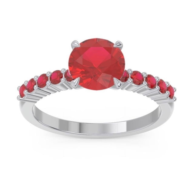 Bague de Mariée Ronde 2.25 Ct Rubis Rouge pour Femmes en Or Blanc Massif 18K Taille 8 par Diamond-Capitals