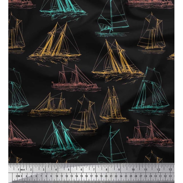 Soimoi Cotton Poplin Fabric Ship Ocean Print Fabric by The Yard 56 Inch Wide
