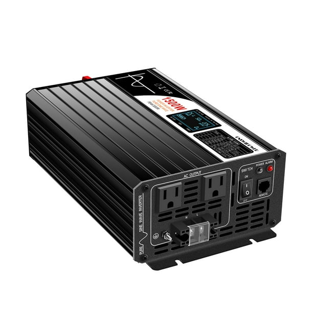 CNSWIPOWER 1500W (Potencia máxima 3000 W) inversor de Onda sinusoidal Pura y convertidor Solar CC24V a CA 120V 60 Hz con Arranque Suave para Coche y Camping (CC 24V (Rango 20V-30V) 1500W)