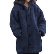 Womens Long Sleeve Soft Chunky Knit Sweaters Open Front Cardigans Button Down Outwear Coat With Pockets