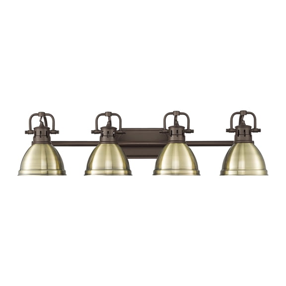 Yep by Golden Lighting Duncan 4-light Vanity in Rubbed Bronze and Aged Brass shade