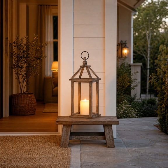 MMJ Halloween Decorations Vintage Wooden Lantern Stand with Flameless Candle Rustic Tabletop Hanging for Porch Mantel 16.14x7.09x7.09in