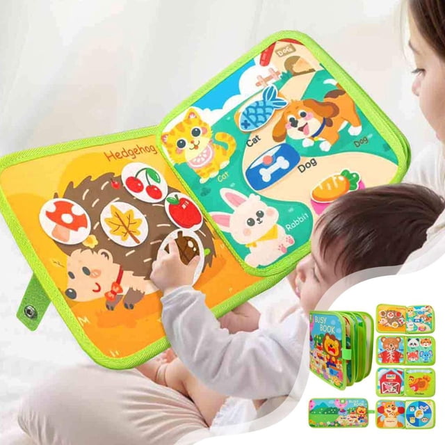 Feltree Interactive Tear and Paste Cloth Book for Babies - Educational Sensory Toy with Safe Chewable Patches and Washable Fabric