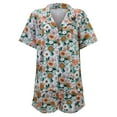 thumbnail image 4 of Womens Pajama Set Casual Silk Satin Short Sleeve Button Top Shorts Fall Fashion,Green-1,S, 4 of 8