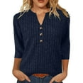 thumbnail image 5 of Fmbrln Womens Trendy 3/4 Sleeve Knitted Sweaters Fall Fashion V Neck Button Sweaters Tops Casual Loose Solid Pullover Sweaters Blue 2XL, 5 of 5