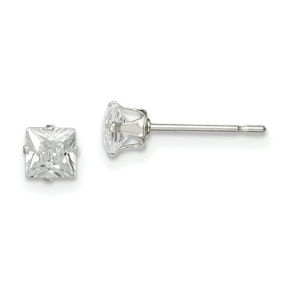 925 Sterling Silver 4mm Square Snap Set Cubic Zirconia Cz Stud Earrings
