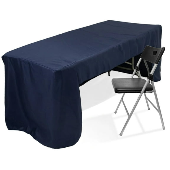 Efavormart Open Back Fitted Polyester Rectangle Tablecloth 96"x30" Navy Blue - Ideal for Trade Shows and Events