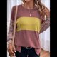 thumbnail image 5 of Blusas de Larga de Gran Tamaño, Moda 2025, Cuello Redondo, Informal, con Bloques de Color, para Mujer. Vino Tinto L, 5 of 9