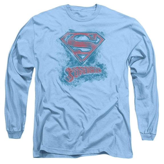 Superman Its Sketchy Long Sleeve Adult 18/1 T-Shirt Carolina Blue