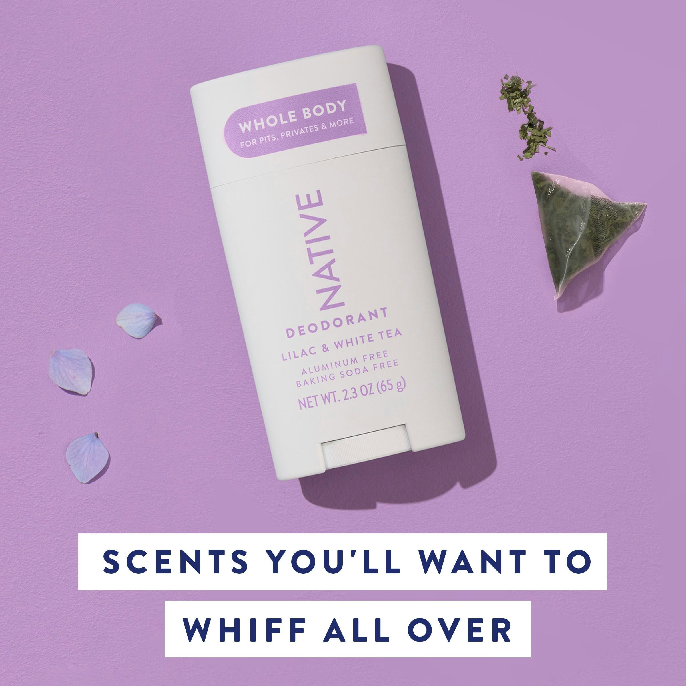 Native Whole Body Deodorant Stick, Lilac & White Tea, Aluminum Free, for Women and Men, 2.3 oz
