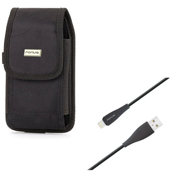 10ft USB Cable w Case Belt Clip for iPhone XS/X - Charger Cord Power Wire Long Sync, Swivel Holster Rugged Cover Pouch for iPhone XS/X