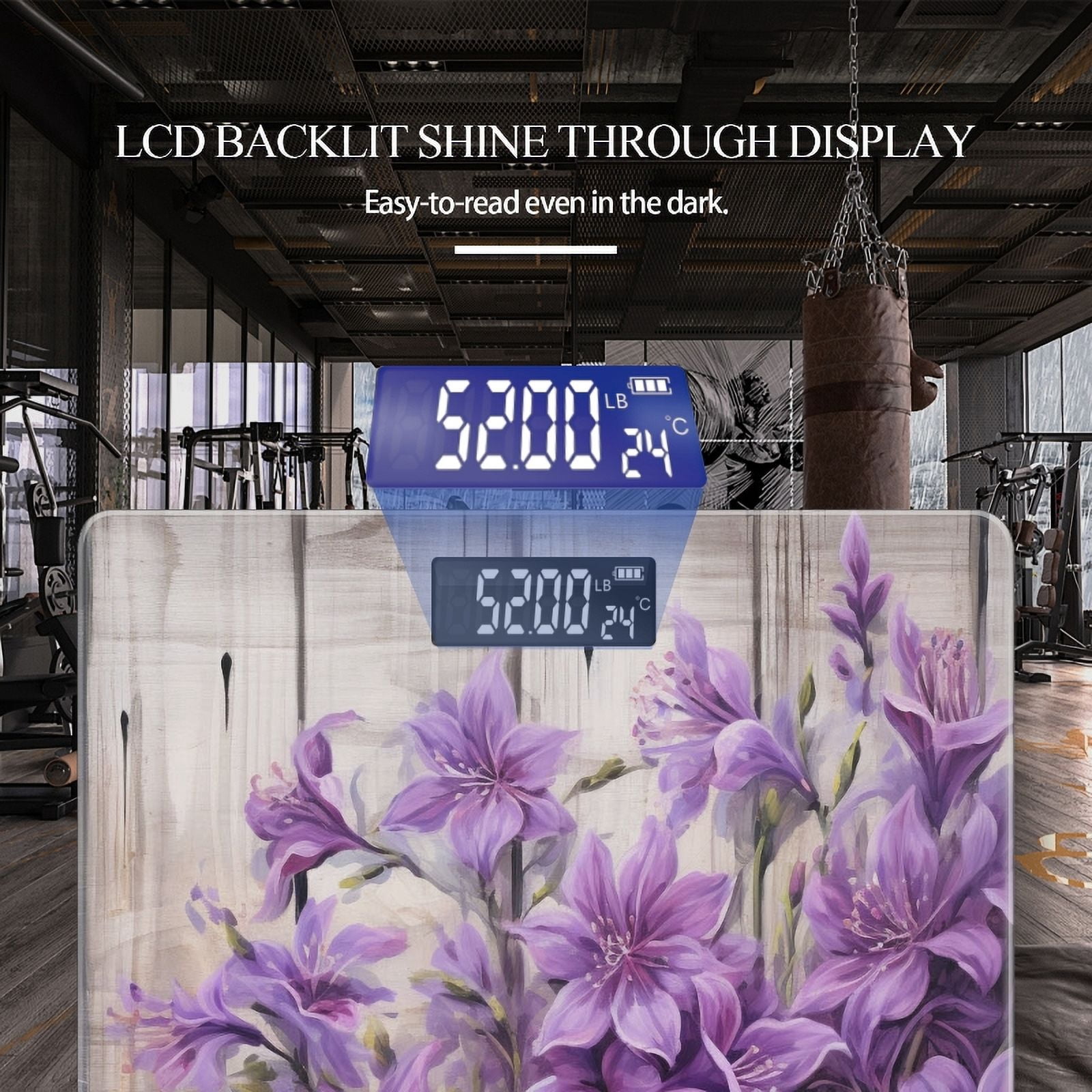High Precision Body Weight Scale Smart Bathroom Scales with Large LCD Display(400lbs),Decorative for Bedroom-Bouquet Of Purple Flowers In Front Of An Old Wooden Fence