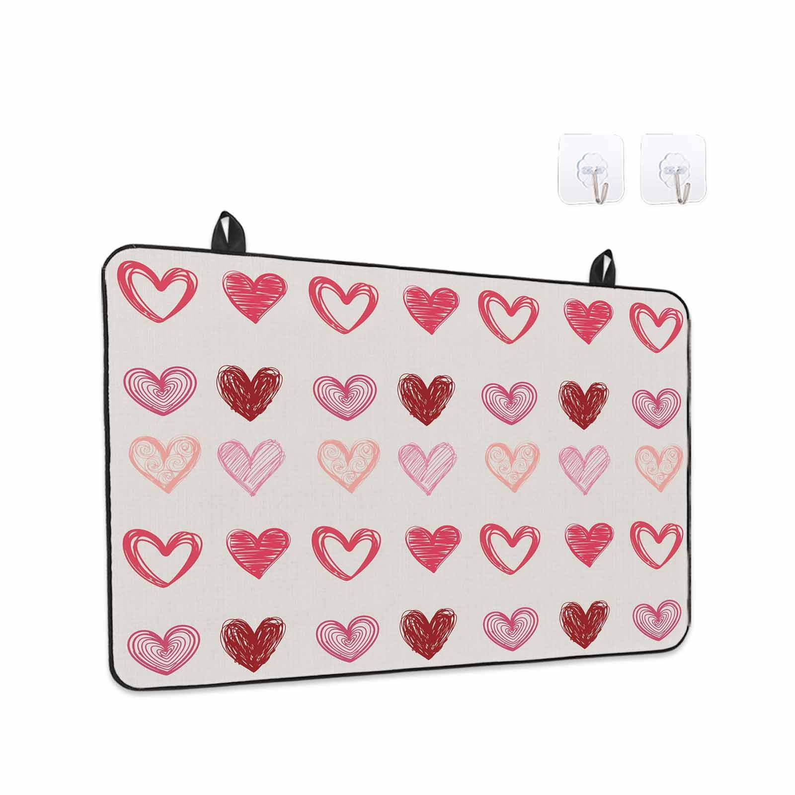 Valentine's Day Stove Top Cover for Electric Stove, Heat-proof & Non Slip Glass Top Stove Cover Protector, Colorful Loves Heart Romantic Beige Kitchen Flat Cooktop Rubber Mat 24x21 Inches