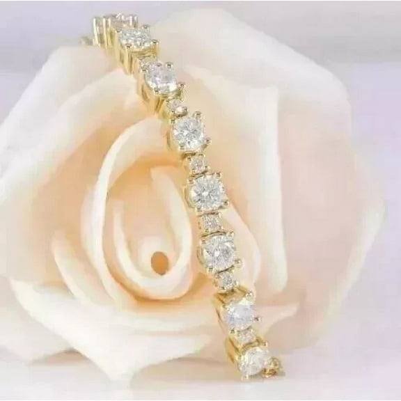 Beautiful 4CT Round Cut Lab Created Diamond Women's Bolo Tennis Bracelet 14K Yellow Gold Plated Silver 7"