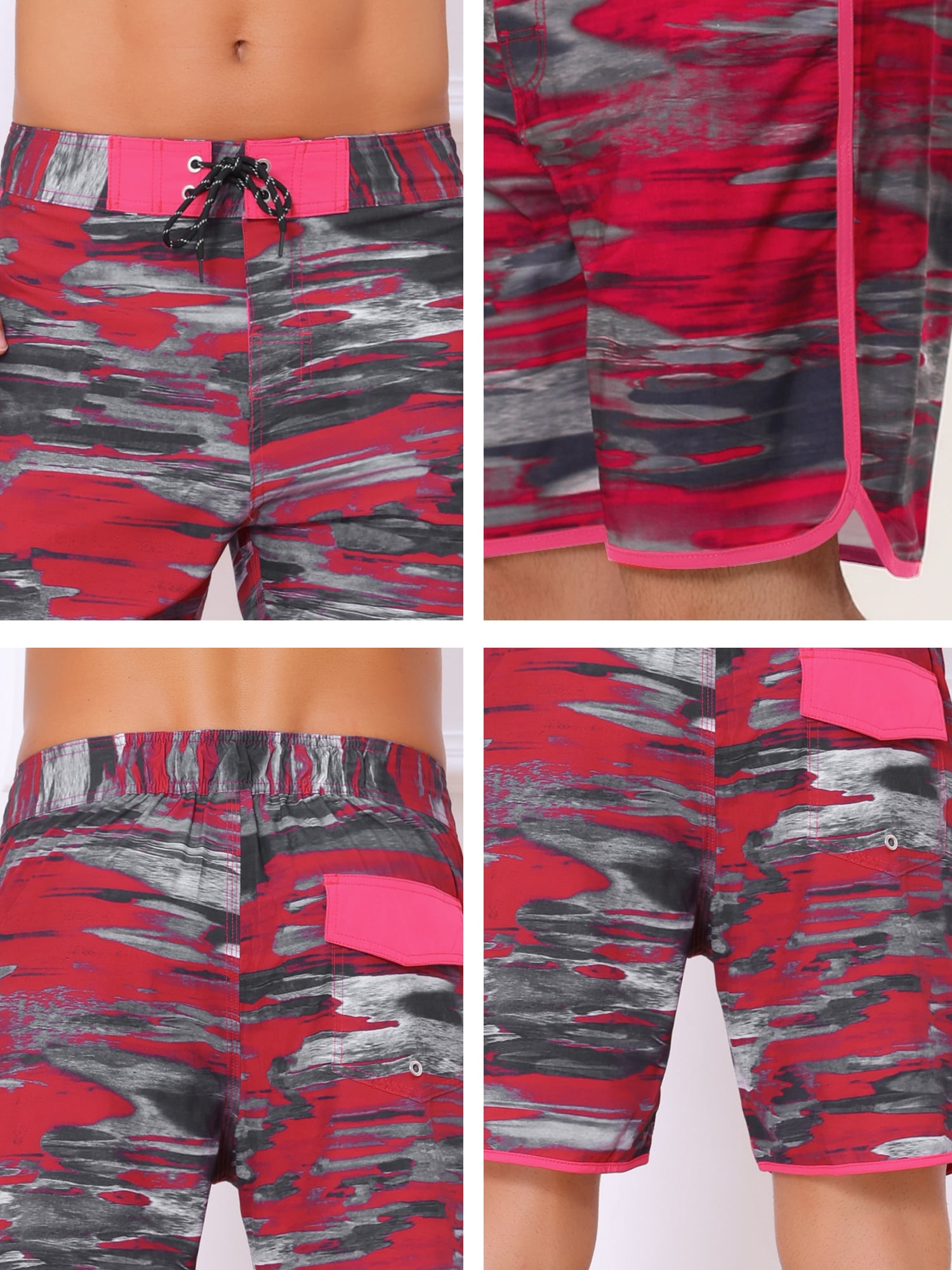 DARING DIVA Men's Summer Drawstring Elastic Waist Color Block Beach Shorts 30 Dark Red