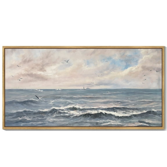 Drsoum Vintage Sea Landscape Wall Art Ocean Retro Classic Farmhouse Paints Rustic Kitchen Bathroom Office Decor 8x16in Natural Framed