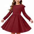 thumbnail image 2 of Robe Extensible à Manches Longues pour Filles, Robe Patineuse Évasée avec Col Rond et Manches Bouffantes, Robe de Récital Scolaire et de Fête, 2 of 8