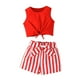 thumbnail image 1 of Odeerbi 4-8 Años Niñas Trajes de Verano Camisetas de Tirantes Con Lazo Delantero Pantalones Cortos A Rayas Conjunto de Dos Piezas Pantalones Cortos, 1 of 6